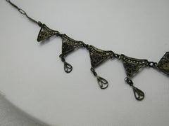 Vintage Early 1900's Sterling Silver Filigree Necklace with Drops, Art Nouveau, 18"