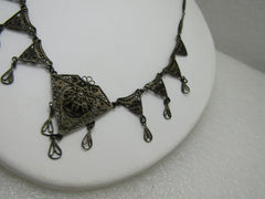 Vintage Early 1900's Sterling Silver Filigree Necklace with Drops, Art Nouveau, 18"