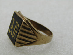 Vintage 10kt Men's Onyx Monogrammed Ring, AF, Sz. 10.5, 1950's-1960's