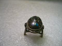 Vintage Sterling Silver Rustic Turquoise in Brown Polished Rock Bedouin/Bali/Ethnic Ring, size 8, Oval