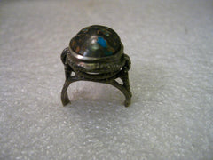 Vintage Sterling Silver Rustic Turquoise in Brown Polished Rock Bedouin/Bali/Ethnic Ring, size 8, Oval