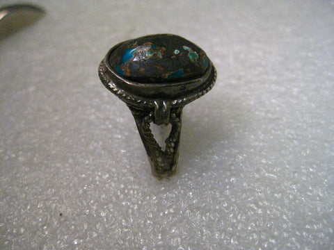 Vintage Sterling Silver Rustic Turquoise in Brown Polished Rock Bedouin/Bali/Ethnic Ring, size 8, Oval