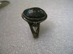 Vintage Sterling Silver Rustic Turquoise in Brown Polished Rock Bedouin/Bali/Ethnic Ring, size 8, Oval