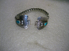 Vintage Southwestern Sterling Silver Turquoise Watch Tips, Stamped Design, with ladies stretch watch band