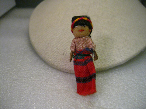 Vintage Hand Made Ethic Fabric Doll Brooch, Colombia/Peruvian 2.5"