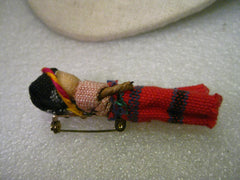 Vintage Hand Made Ethic Fabric Doll Brooch, Colombia/Peruvian 2.5"