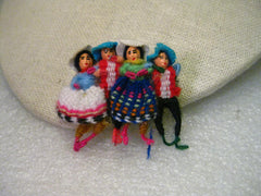 Vintage Hand Made Ethic Wool Woven &  Wrapped Doll Brooch, 2 Men, 2 Women, 1.5"