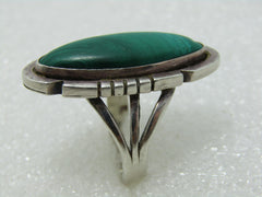 Vintage Sterling Herbert Pino Malachite Ring, Navajo, Sz.7.5, 7.45 gr.