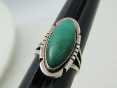 Vintage Sterling Herbert Pino Malachite Ring, Navajo, Sz.7.5, 7.45 gr.