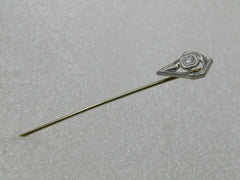 Vintage Art Deco Platinum/14k Filigree Diamond Stick Pin, .10 CTW
