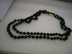 Vintage 40" Black Quartz or Jet Beaded Necklace, 7mm, Knotted Between Beads
